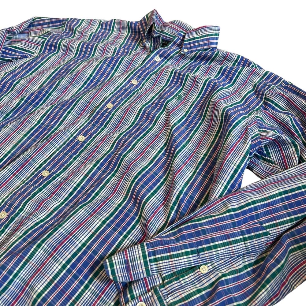Ralph Lauren Blake Plaid Shirt 2-Ply Cotton Blue Green Pink L
